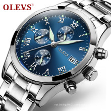 OLEVS 5569 Business Men Luminous Hands Clock Male Chronograph Watch Date Steel Bracelet Watchband Man's Waterproof Wristwatch